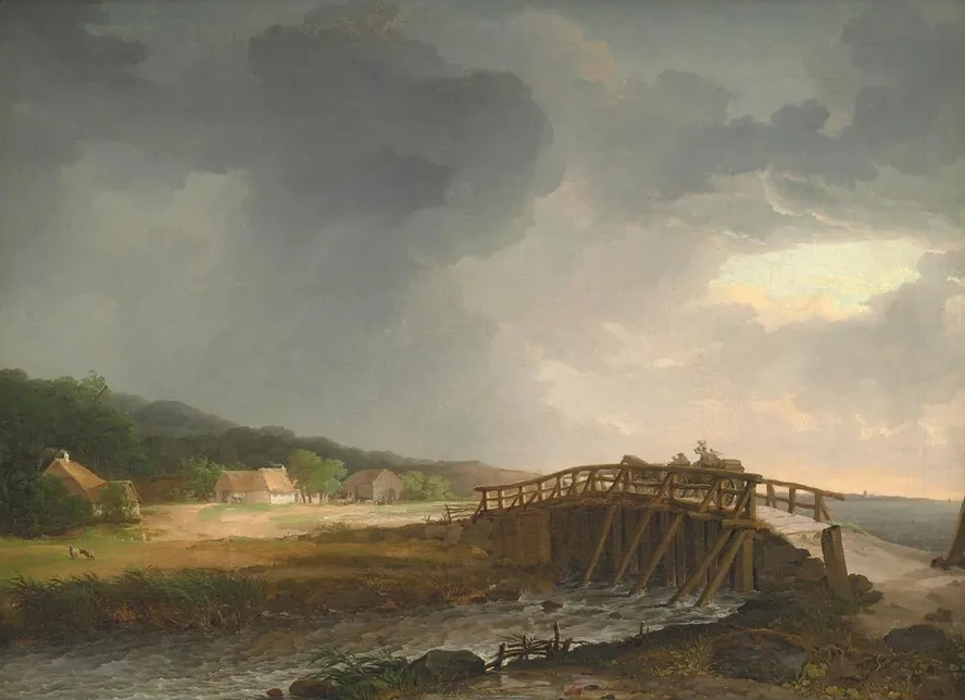 The Bridge across Tryggev lde River with a View of K ge, Zealand