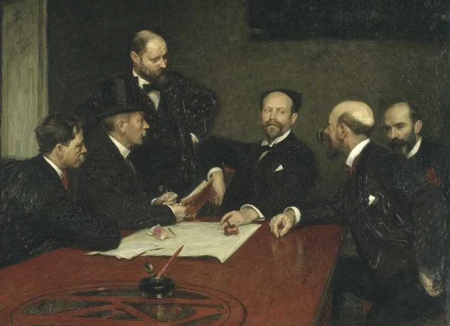 The Council of the Society of Artists (Christian Eriksson, Eug ne Jansson, Karl Nordstr m (ordf), Robert Thege