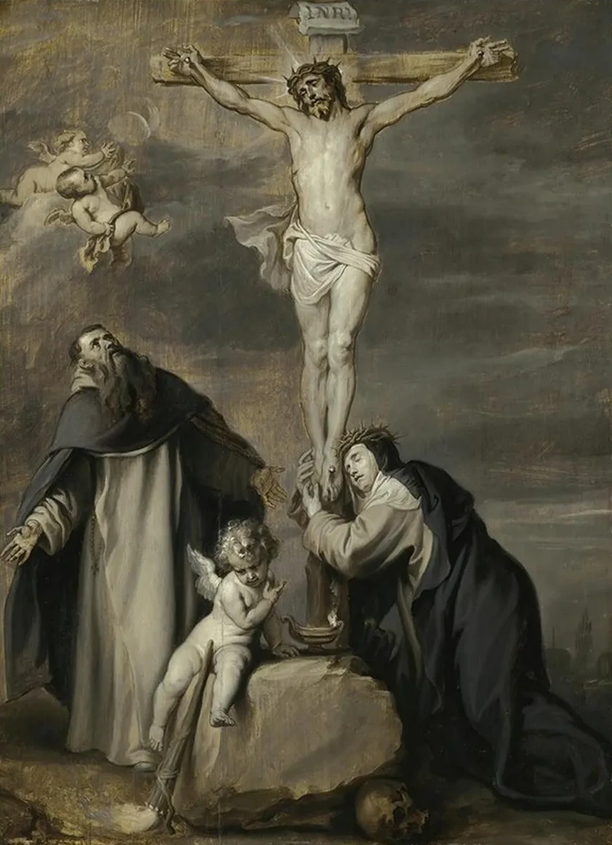 The Crucified Christ Adored By Saints Dominic And Catherine Of Siena