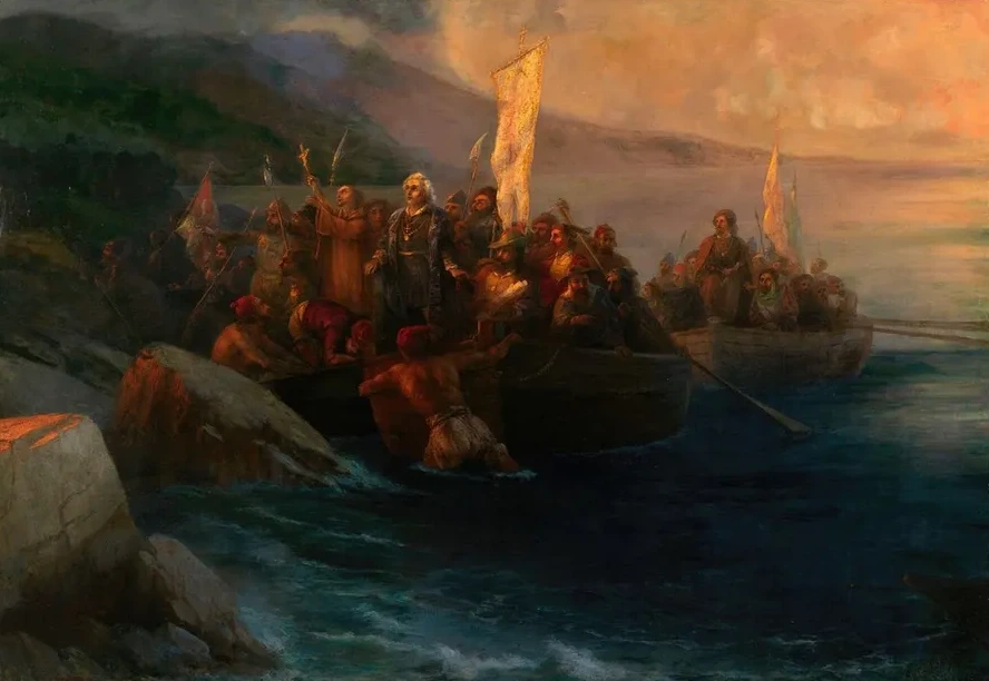 The Disembarkation of Christopher Columbus with Companions on Three Launches, on