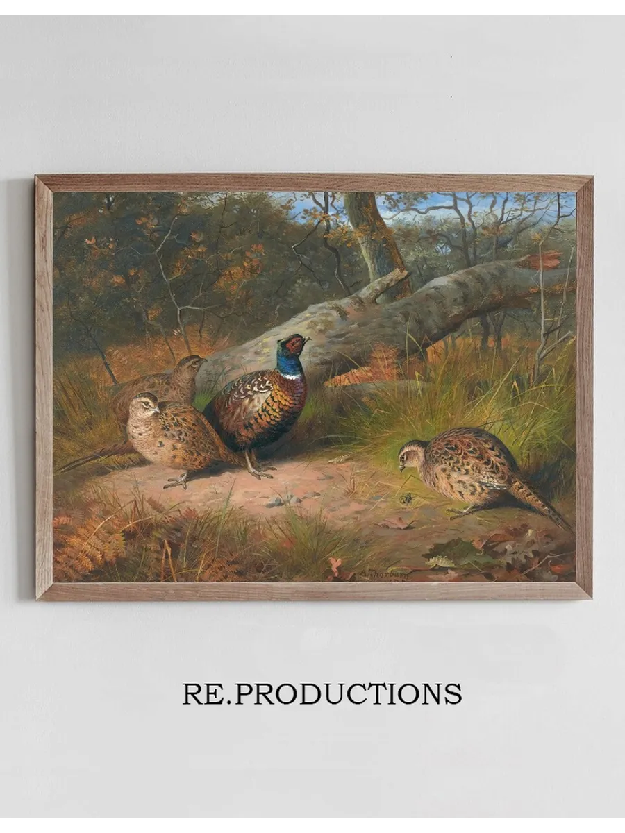 The Fallen Beech - A Cock And Three Hen Pheasants With A Wasp