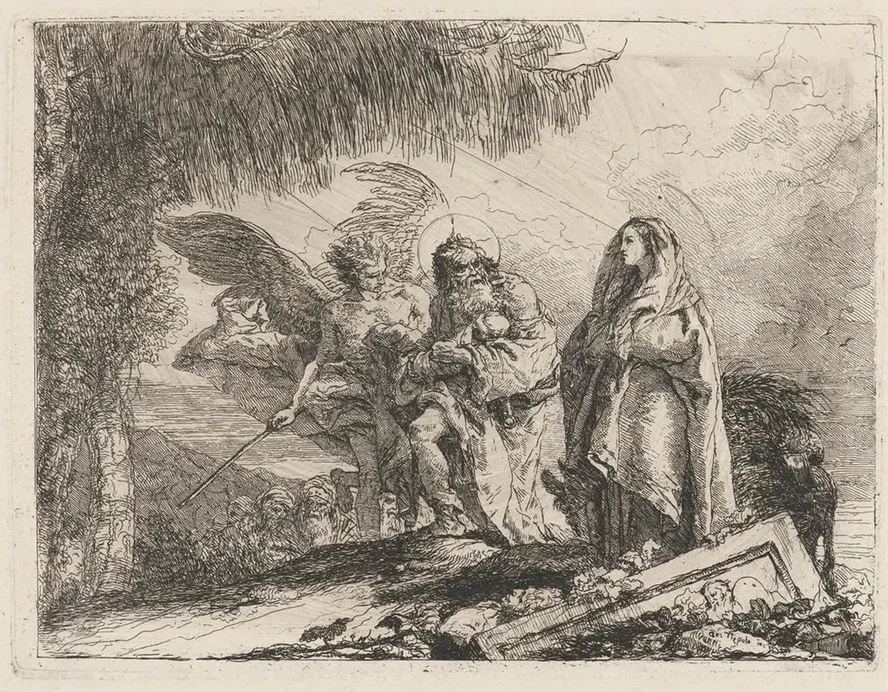 The Flight, Holy Family Walking with Angel