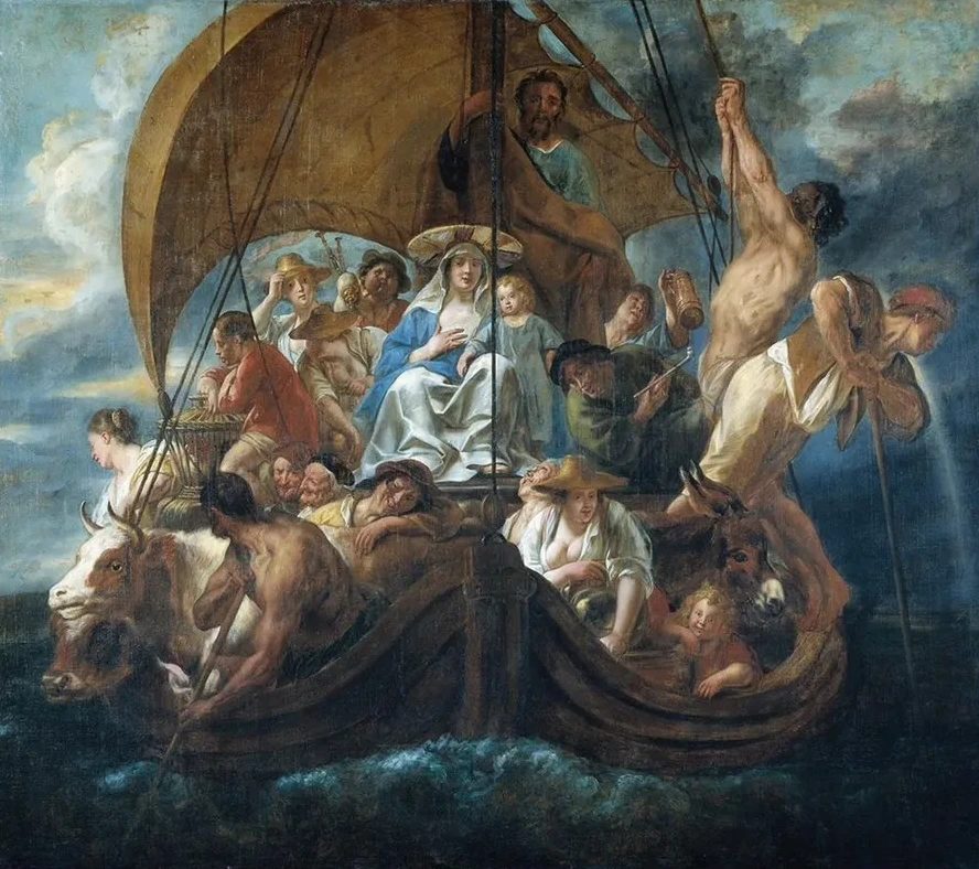 The Holy Family With Various Persons And Animals In A Boat