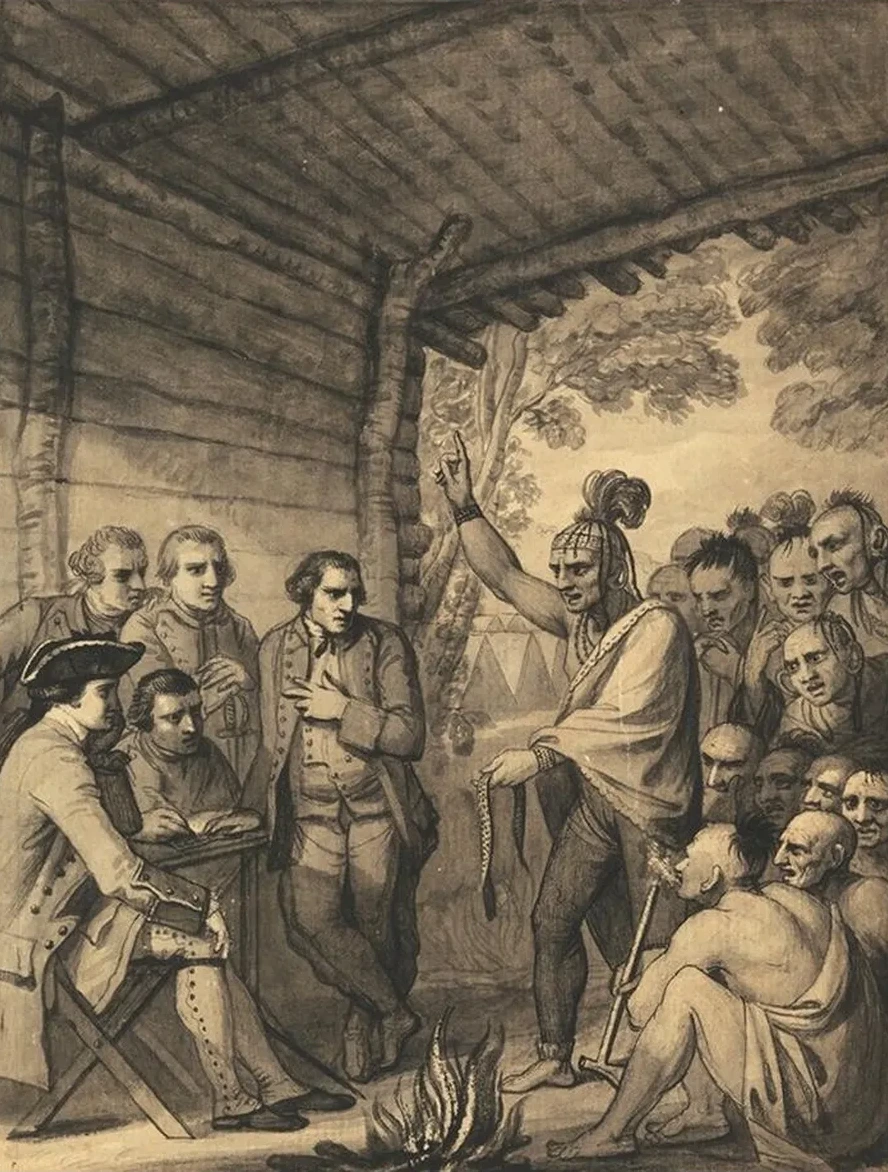 The Indians Giving a Talk to Colonel Bouquet in a conference at a Council Fire Near his Camp on the Banks of M