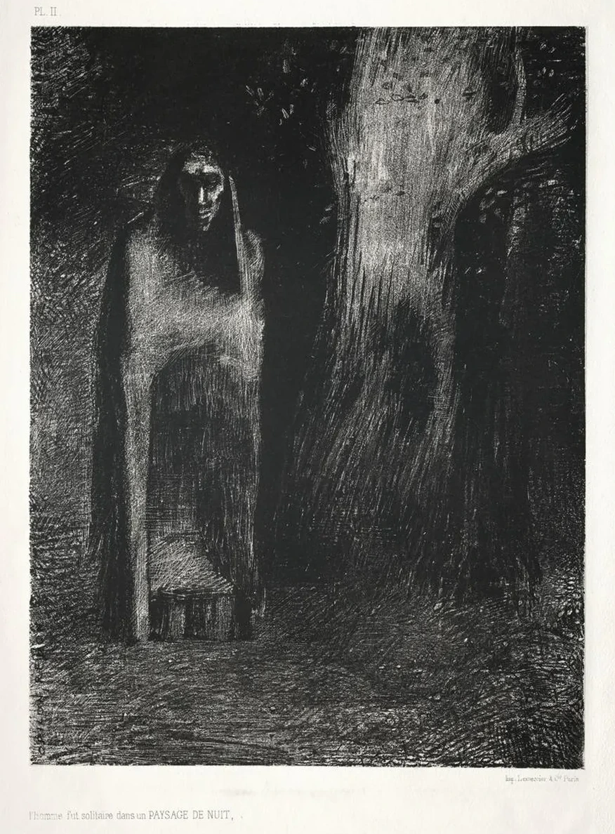 The Man Was Alone in a Night Landscape