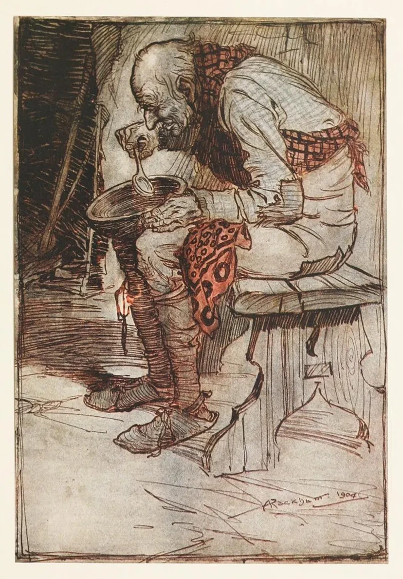 The Old Man Had to Sit by Himself, and Ate His Food from a Wooden Bowl