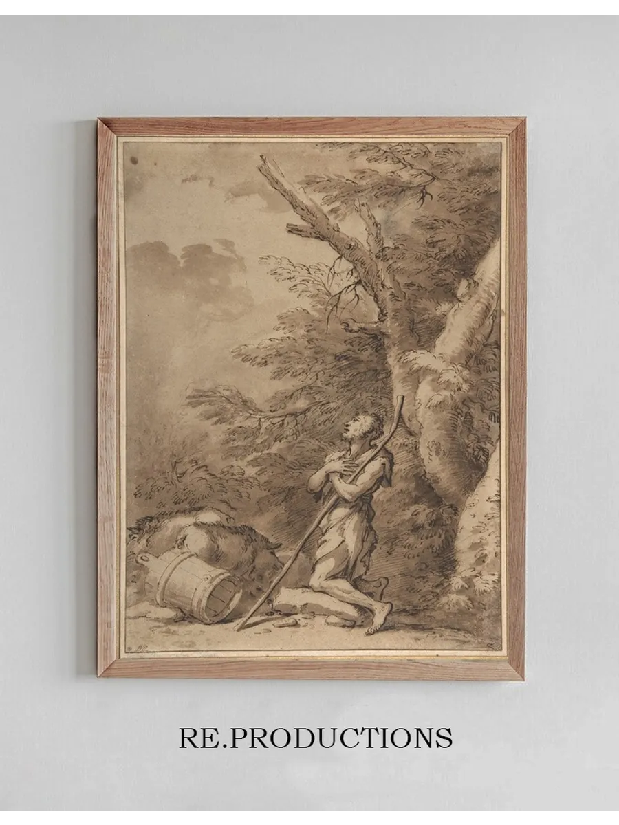 The Prodigal Son Kneeling Repentant among Swine