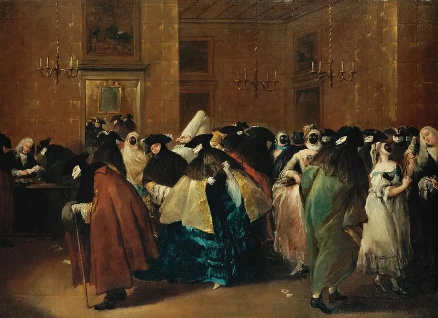 The Ridotto In Venice With Masked Figures Conversing