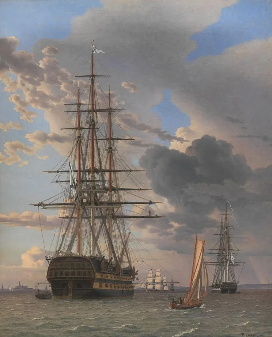 The Russian Ship of the Line Asow and a Frigate at Anchor near Elsinore