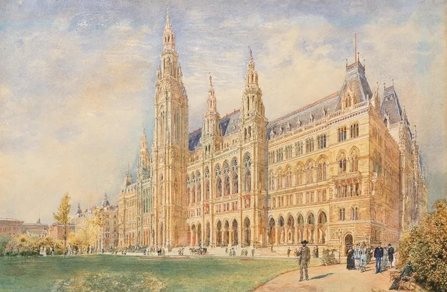 The Vienna City Hall and the City Hall Square with Figures