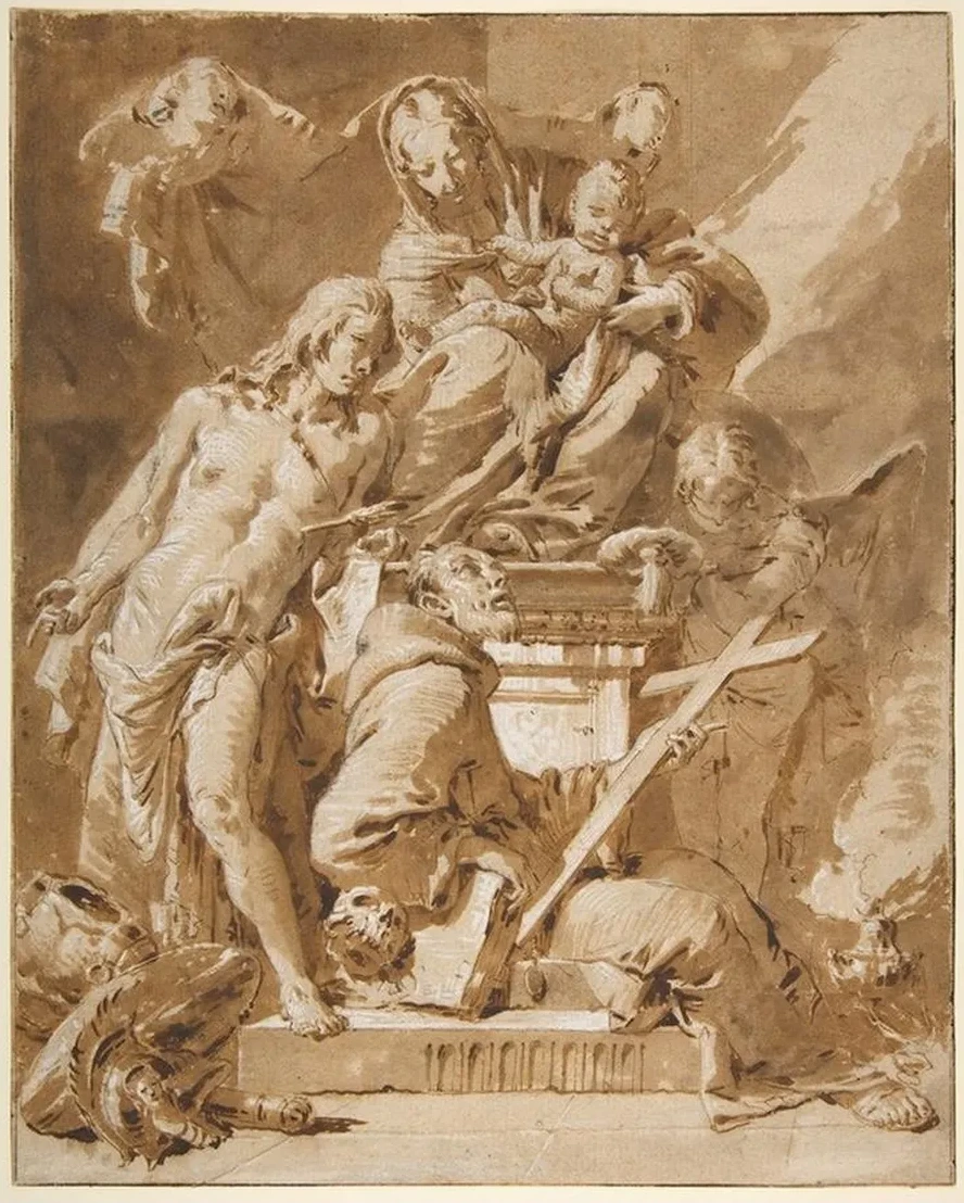 The Virgin and Child Enthroned with Saint Sebastian and a Franciscan Saint