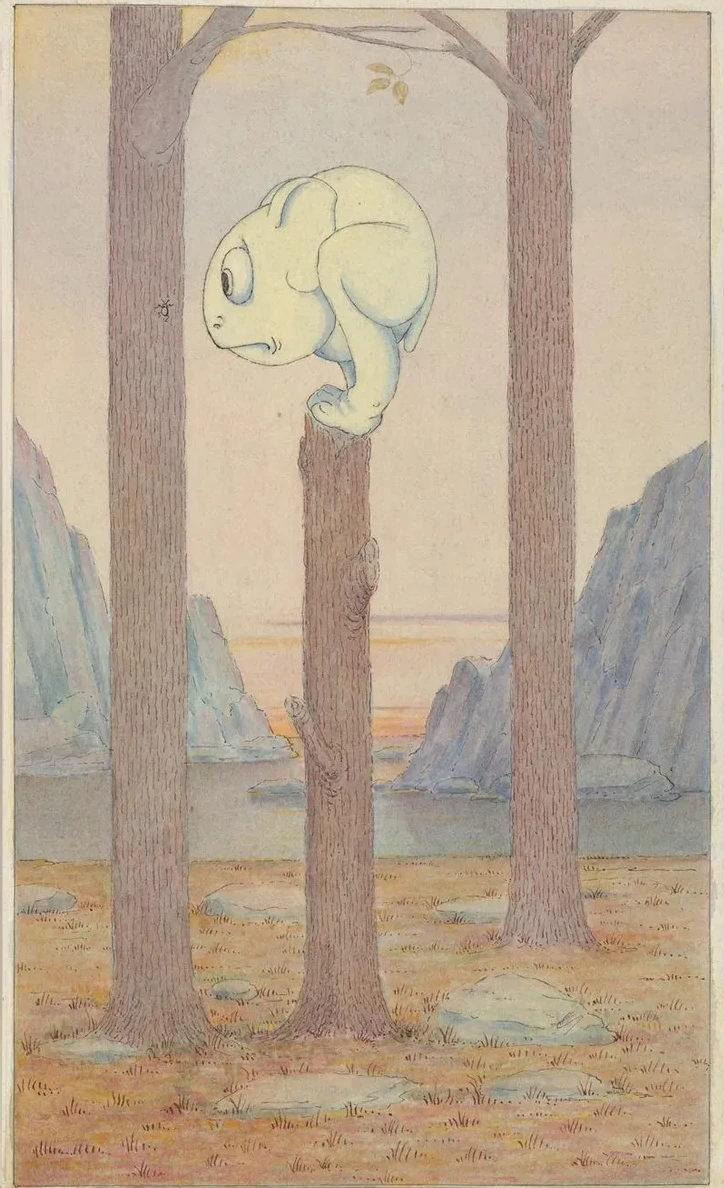 The Wiggle Much Creature on a Tree Stump Looking at a Bug