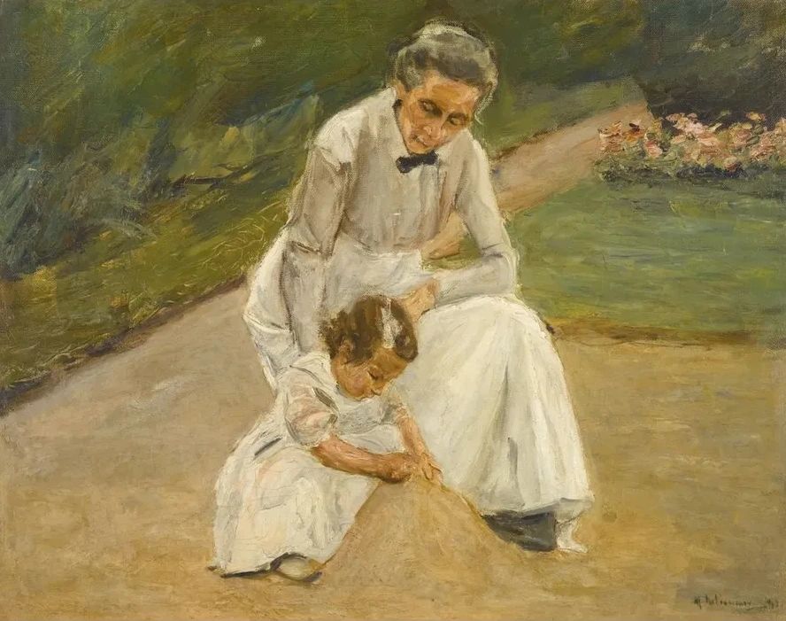The Artist's Granddaughter and Her Nurse Playing in the Garden