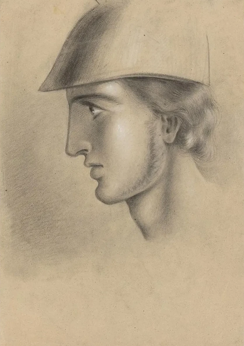 The Head of a Young Man in a Helmet