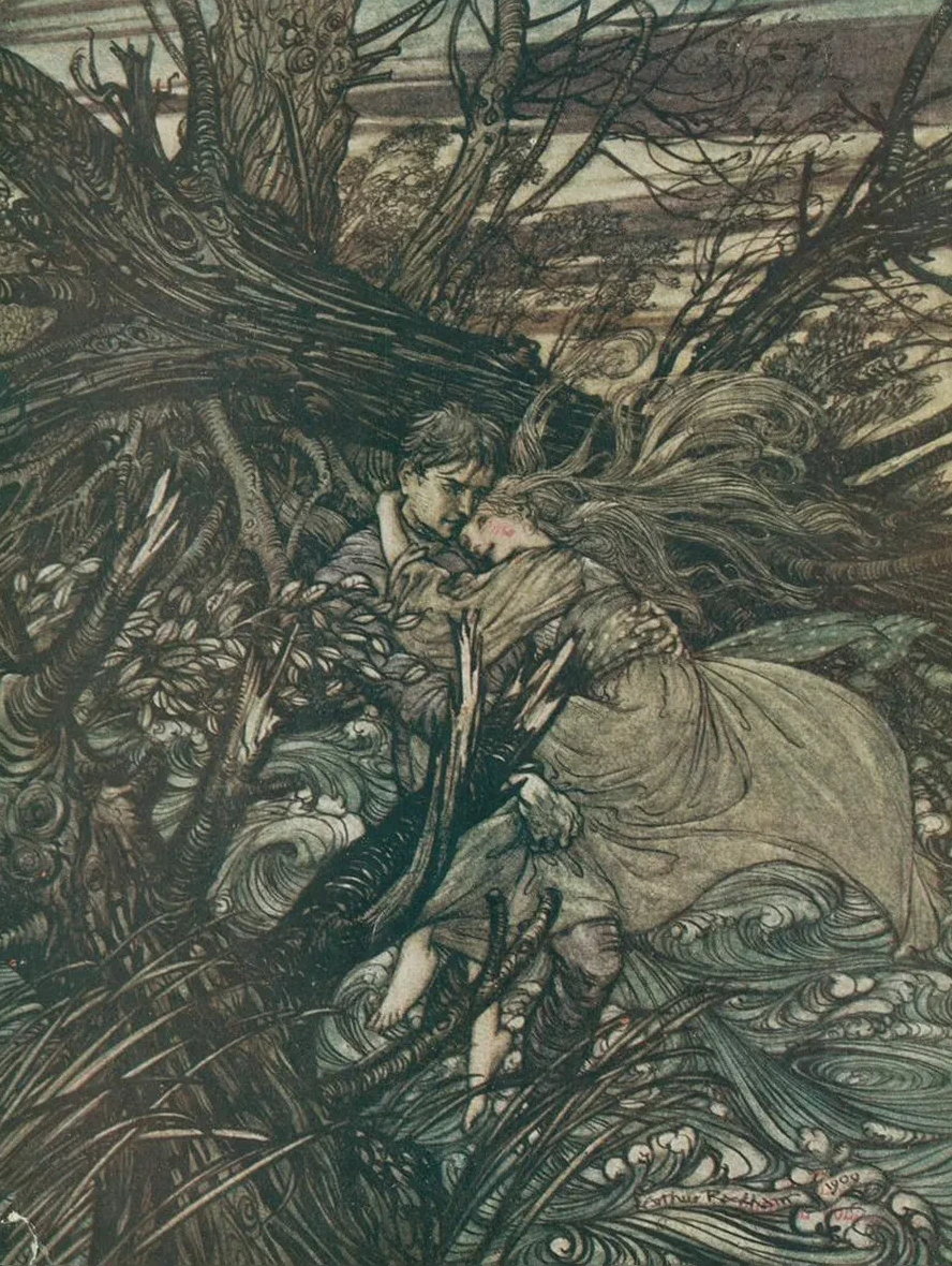 The Knight Took the Beautiful Girl in His Arms and Bore Her Over the Narrow Space Where the Stream Had Divided
