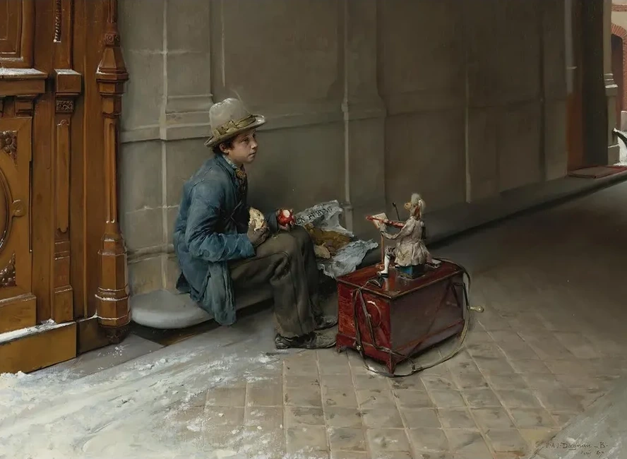 The Petit Savoyard Eating in Front of an Entrance to a House