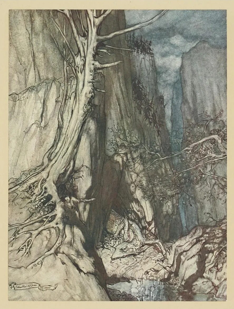 There as a Dread Dragon He Sojourns, and in a Cave Keeps Watch Over Alberich's Ring