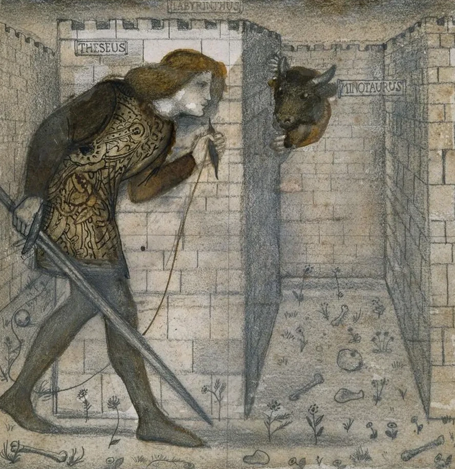 Theseus and the Minotaur in the Labyrinth