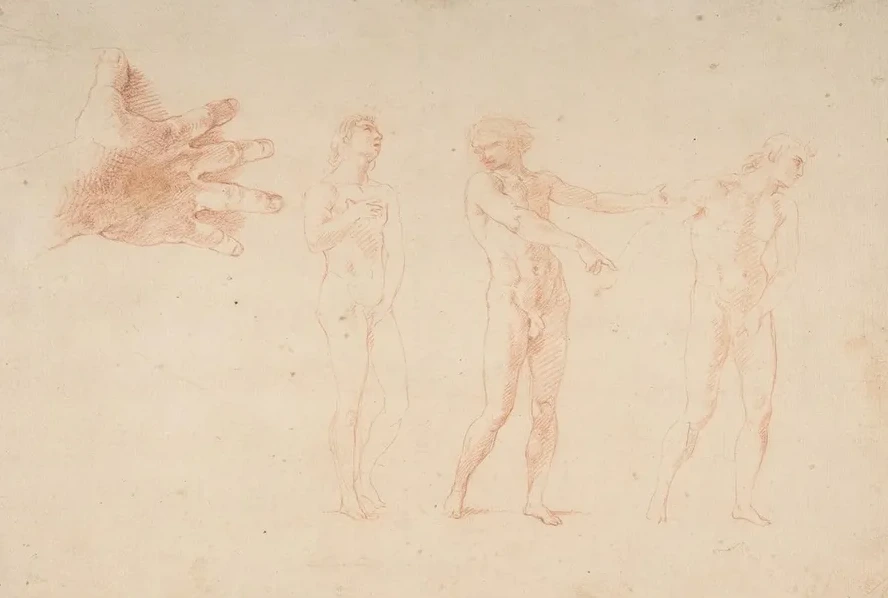 Three Nude Male Figures Study of the Right Hand of the Figure on the Left