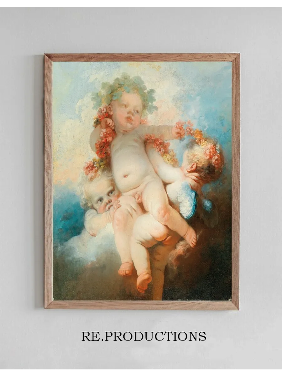 Three Putti Crowned with Flowers