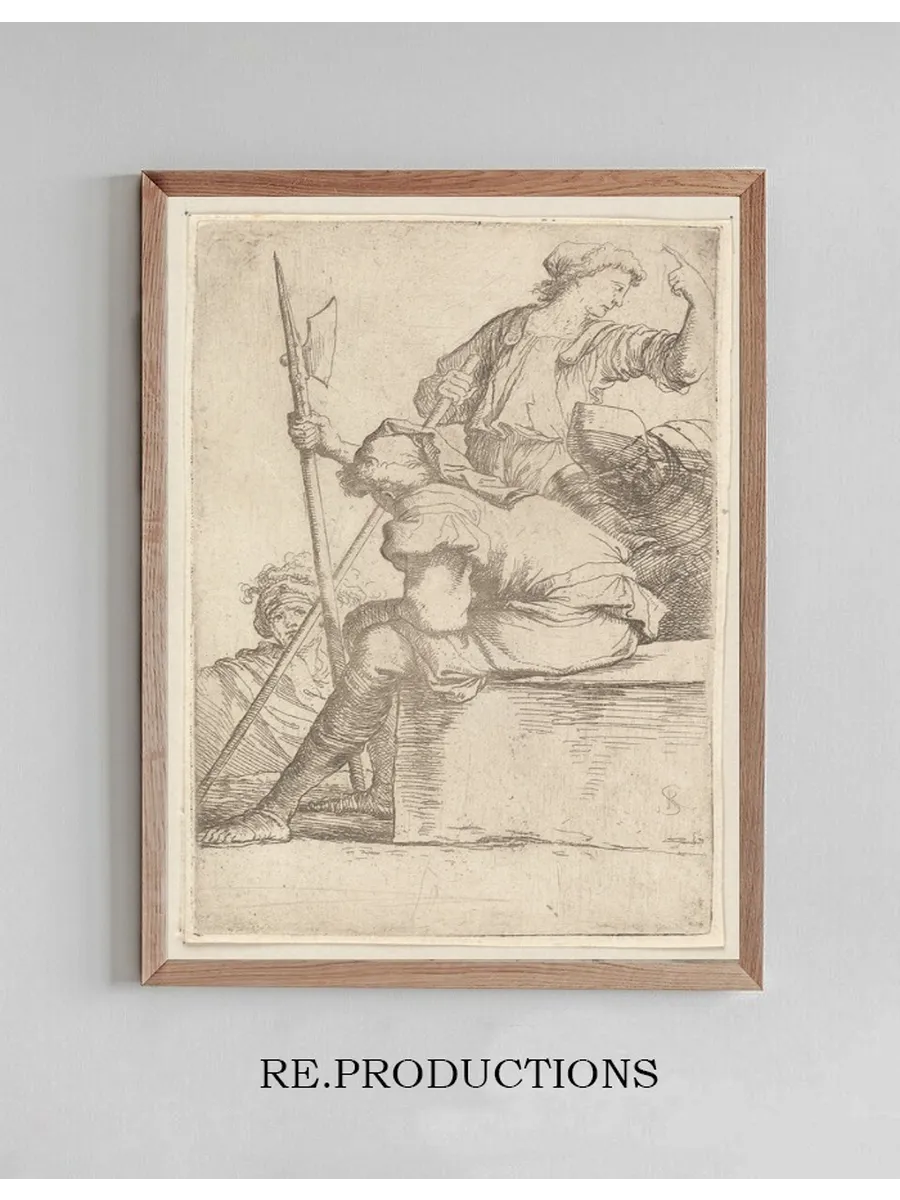 Three Soldiers, One Seated on a Square Block of Stone 2