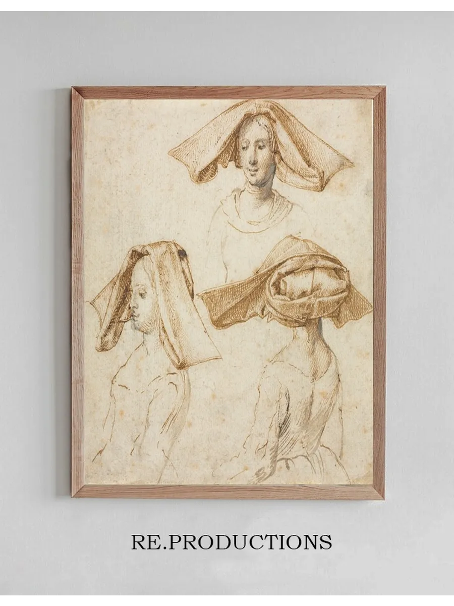 Three Studies of a Woman Wearing an Elaborate Headdress
