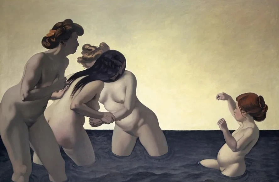 Three Women and One Little Girl Playing in the Water