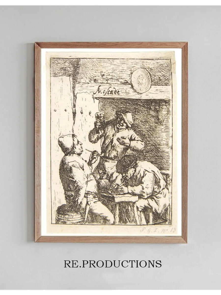 Three Farmers Smoking and Drinking in a Tavern
