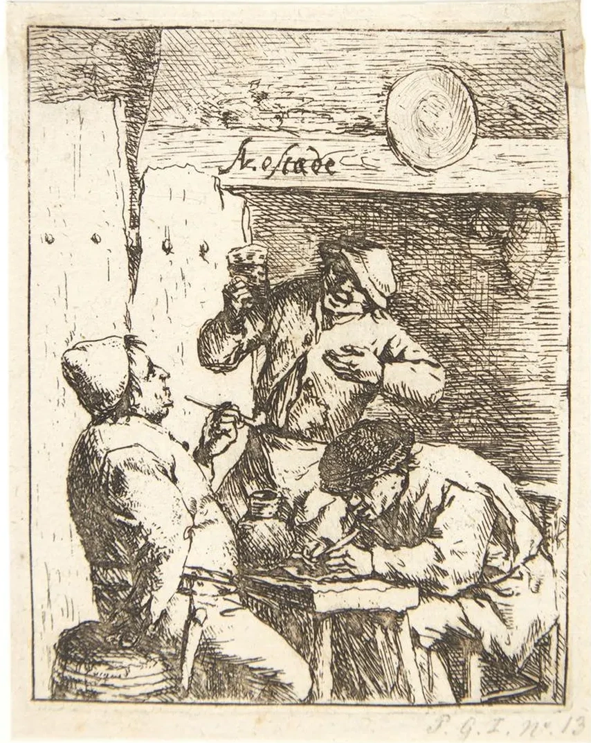 Three Farmers Smoking and Drinking in a Tavern