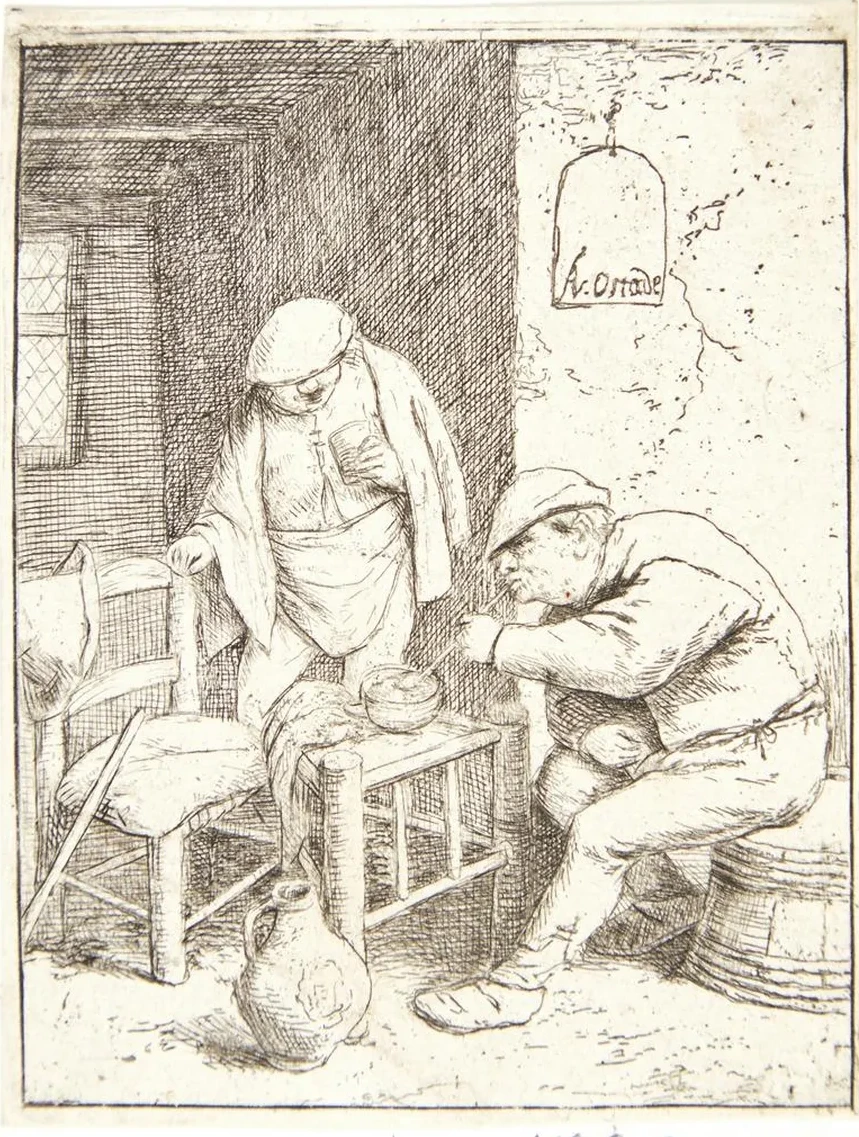 Three Farmers Smoking and Drinking in a Tavern
