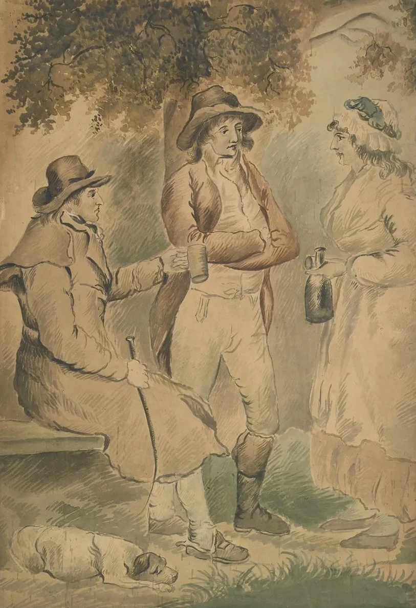 Three Figures and a Dog