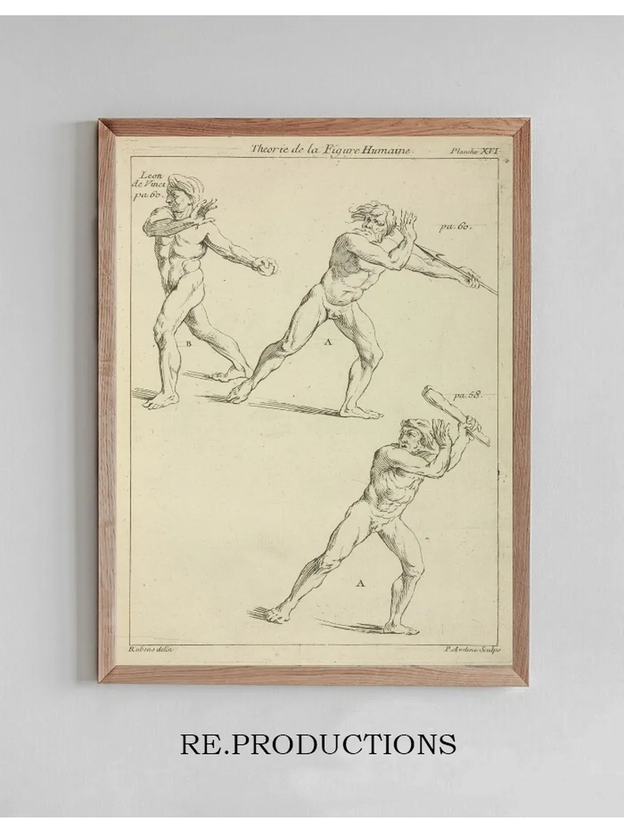 Three Male Figures in Twisting Positions