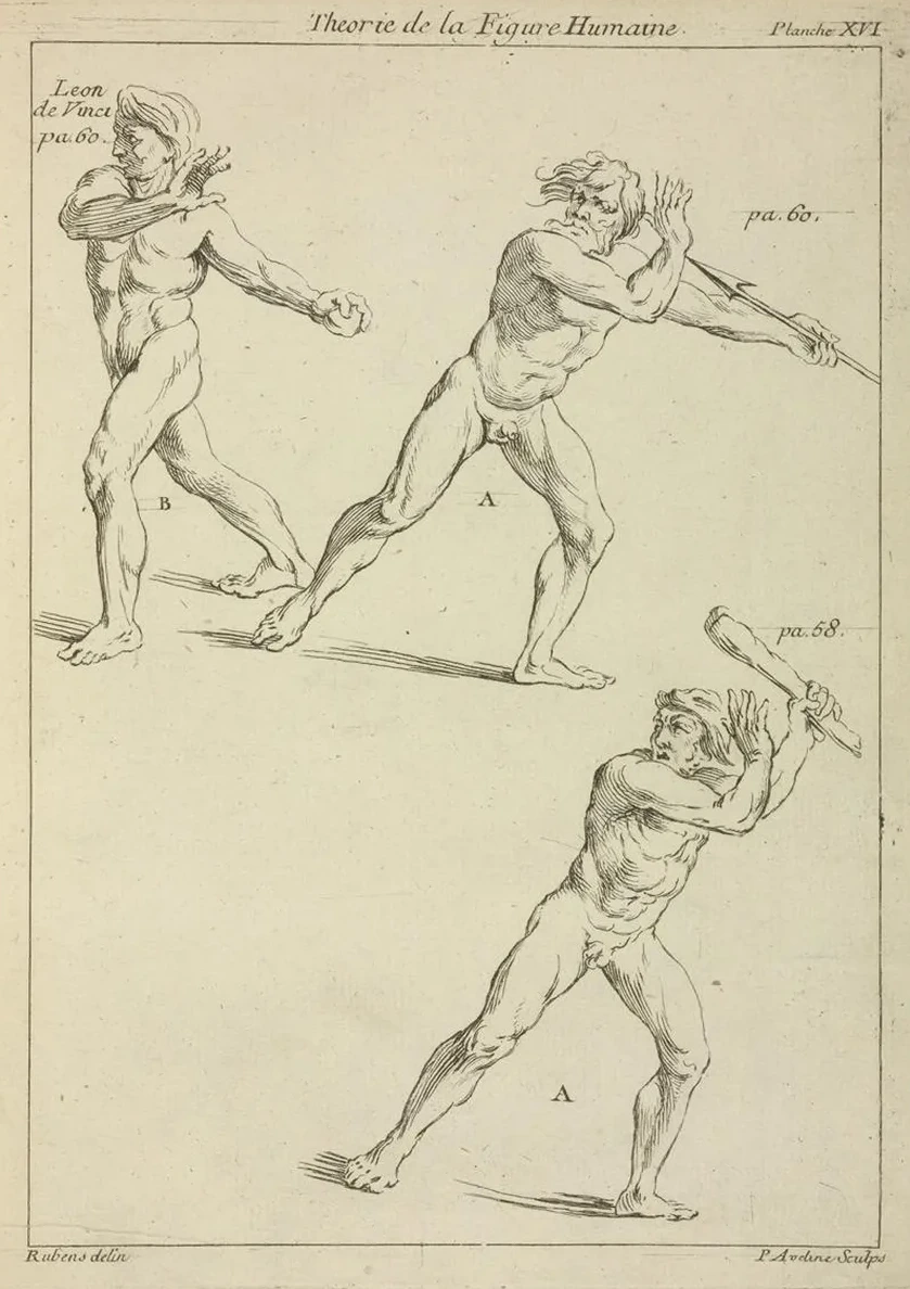 Three Male Figures in Twisting Positions