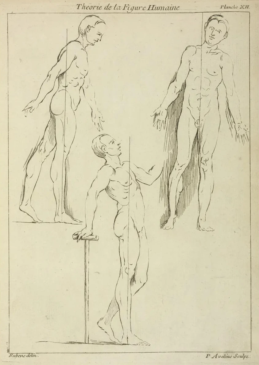 Three Standing Figures, Seen from Side and Front