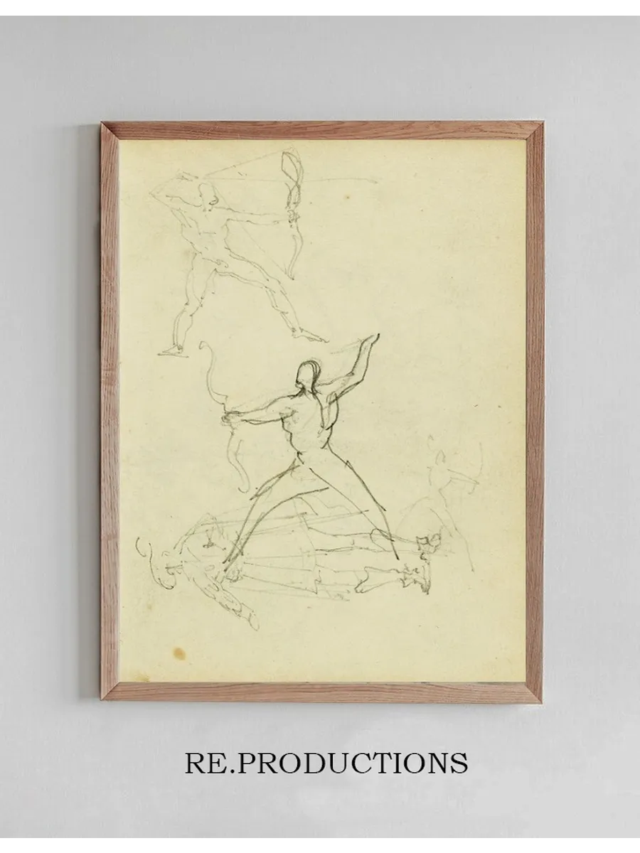 Three Studies of a Nude Man with Bow and Arrow, Standing Cavalier