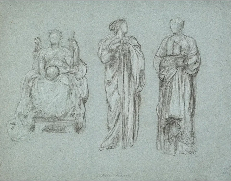 Three Studies of Draped Female Figures, One Seated