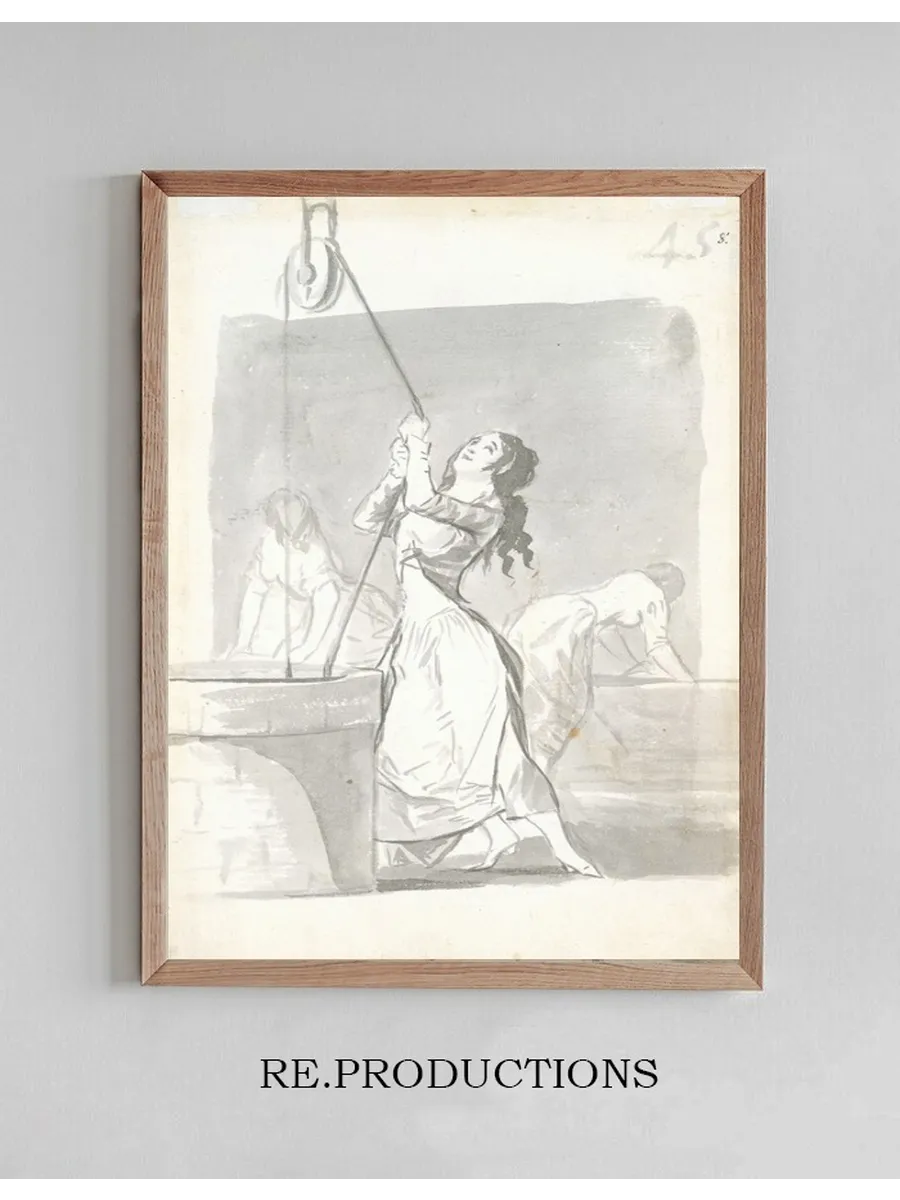 Three Women, One in the Foreground Drawing Water from a Well, Two in the Background Washing