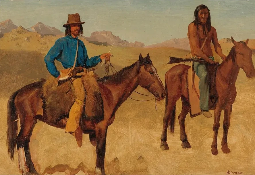 Trapper And Indian Guide On Horseback