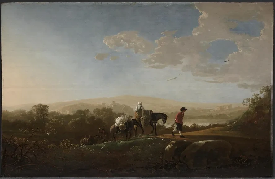 Travelers in Hilly Countryside