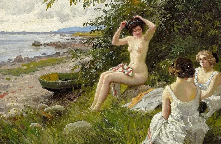 Tre Badepiger I Strandkanten