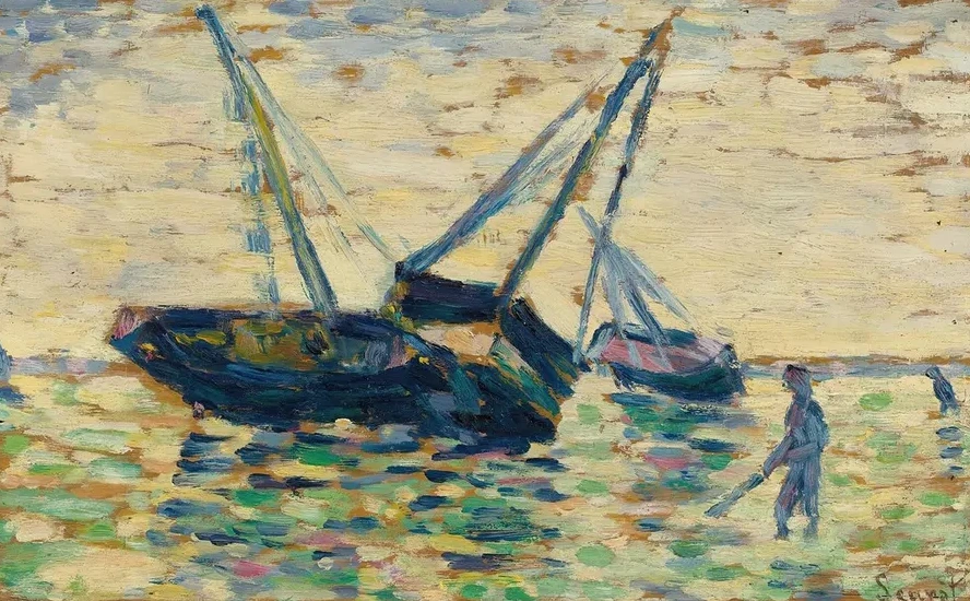 Trois Bateaux Et Un Marin (tude Pour L chouage Grandcamp)