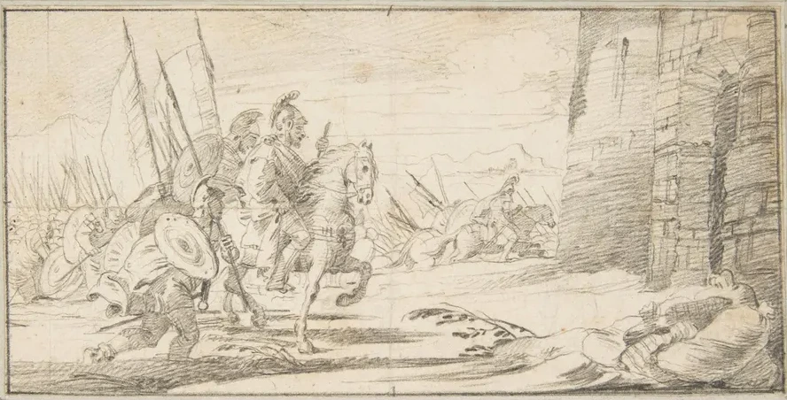 Troops Advancing toward a City Gate
