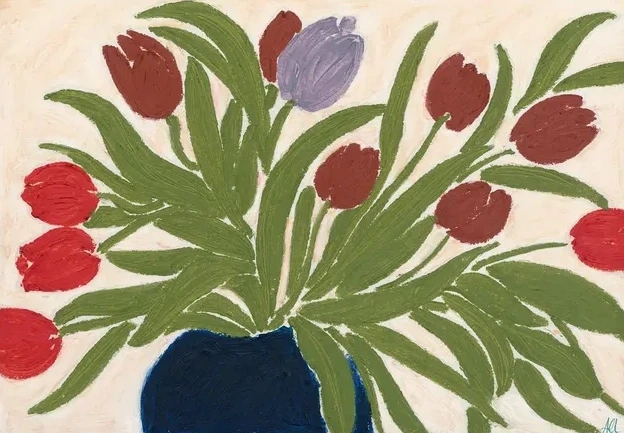 Tulips in a Blue Vase