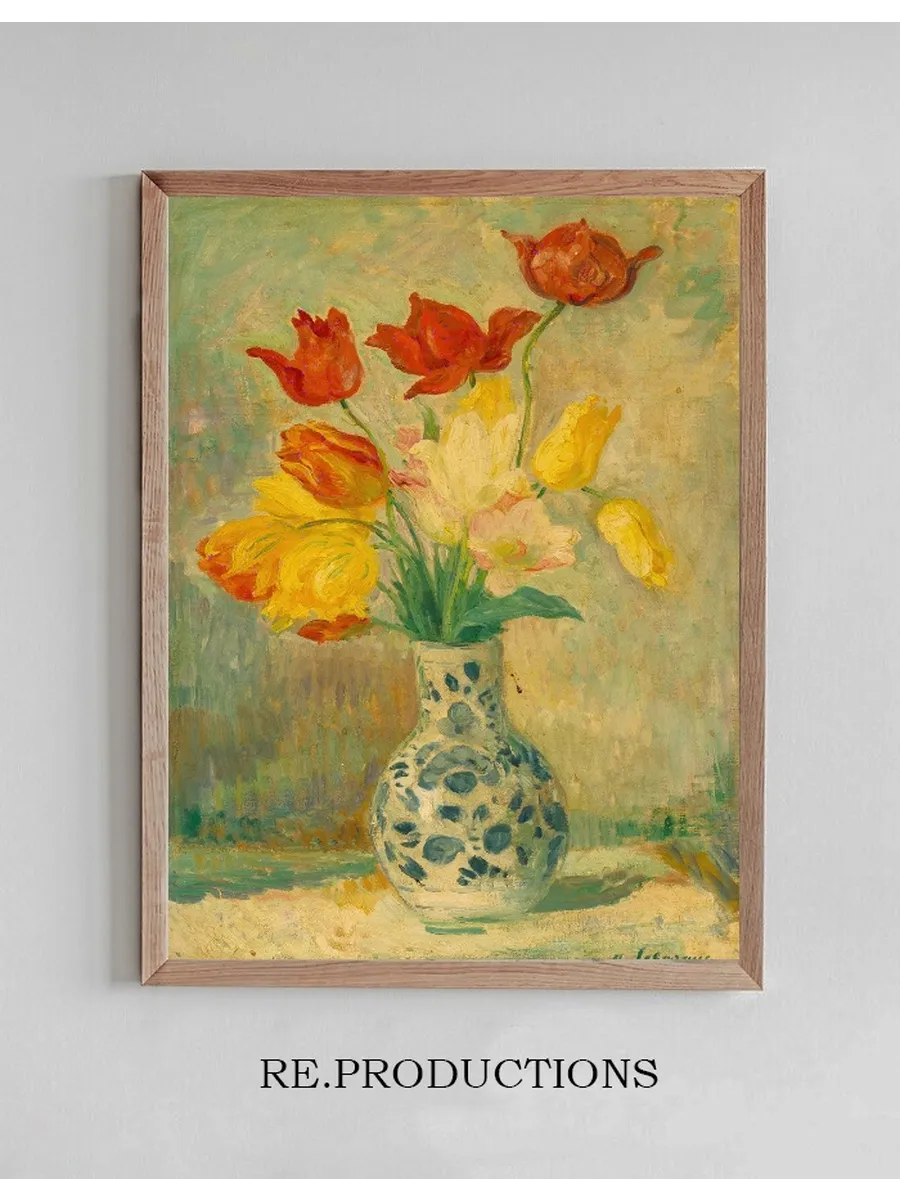 Tulips in a Delftware Vase
