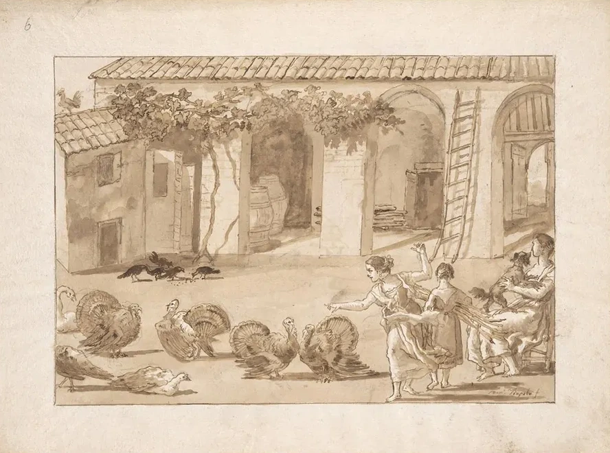 Turkeys in a Venetian Farmyard, the Third Drawing in Tiepolo's Series of 59 Scenes of Contemporarylife