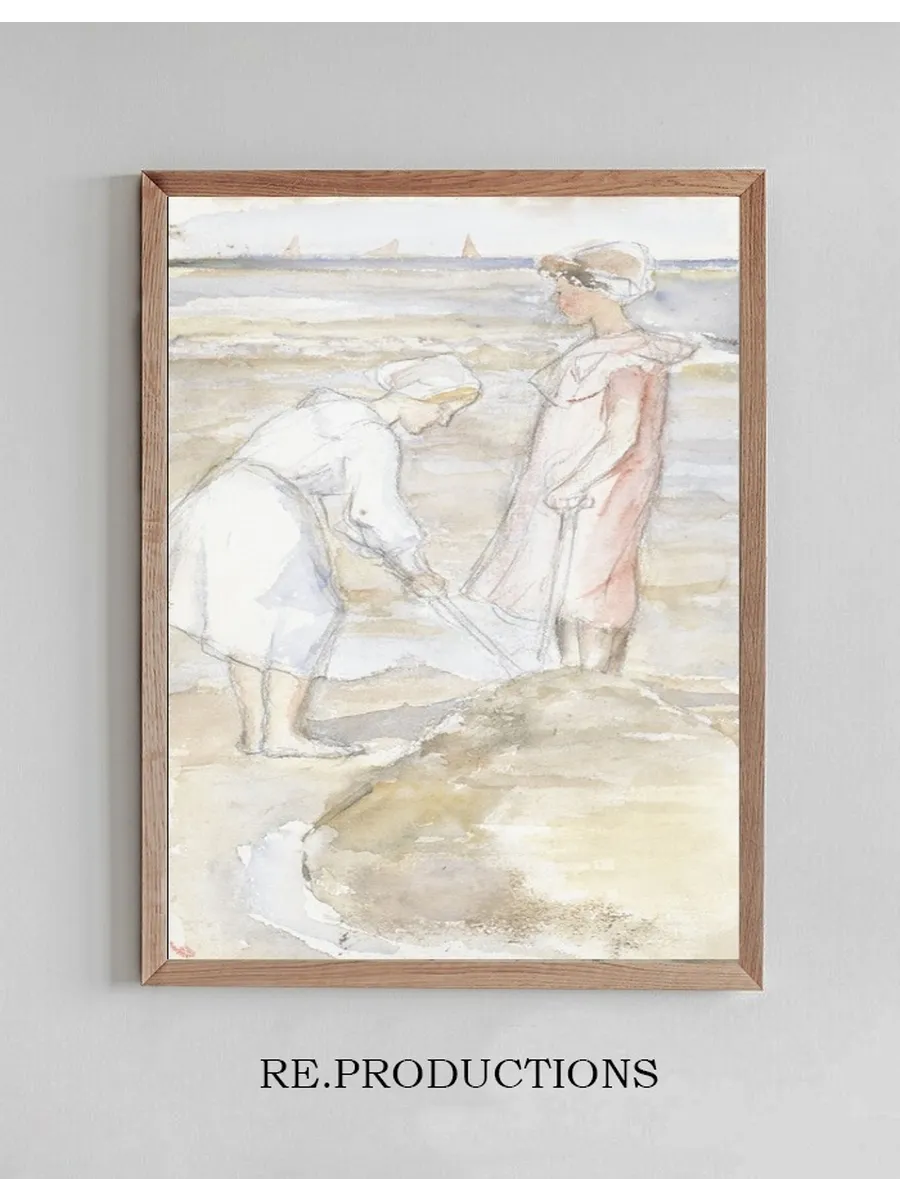 Twee Meisjes in Roze En Wit Op Het Strand