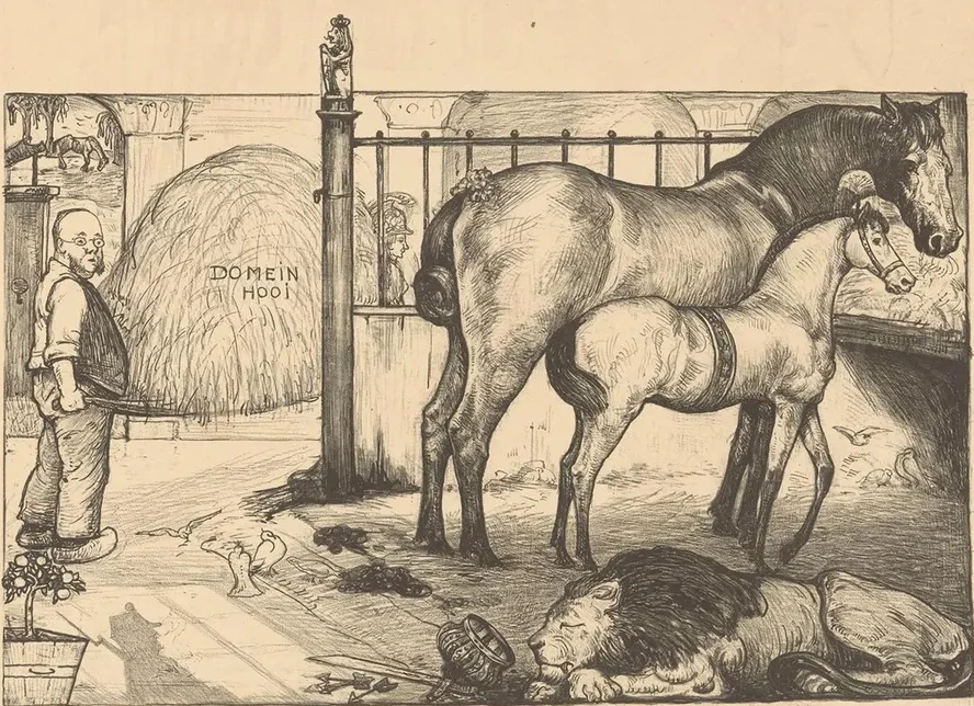 Twee Paarden Bij Een Hooiruif in Een Stal