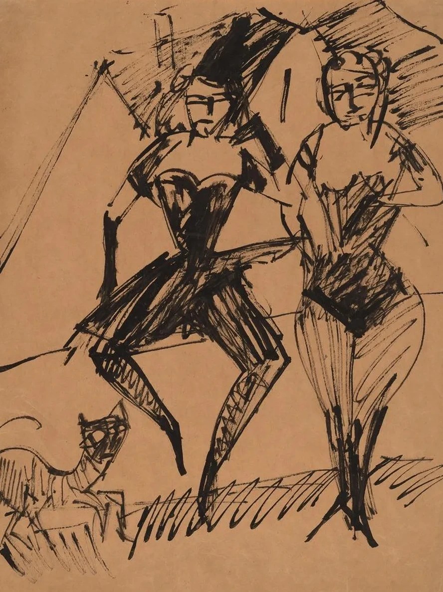 Two Dancers with a Cat