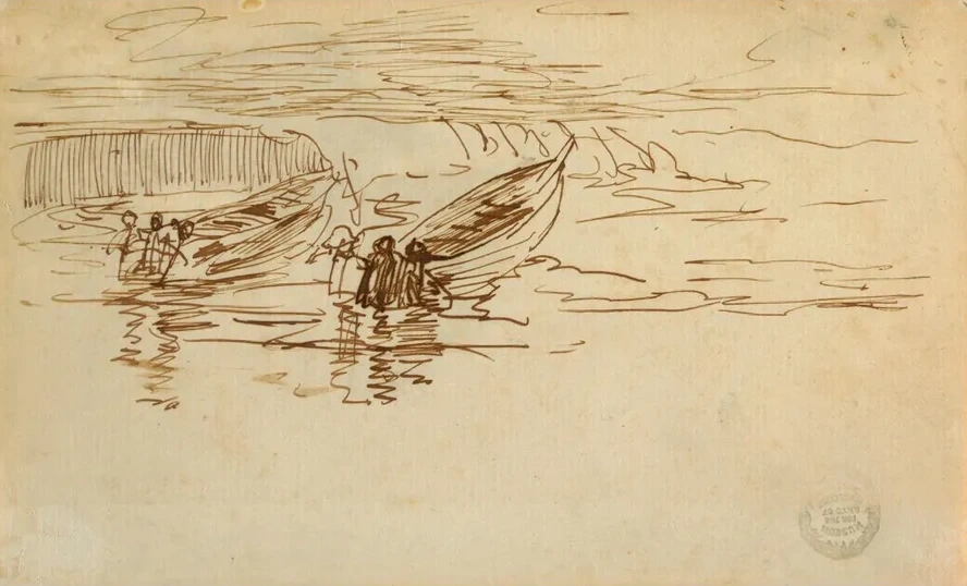 Two Dories Being Launched, England