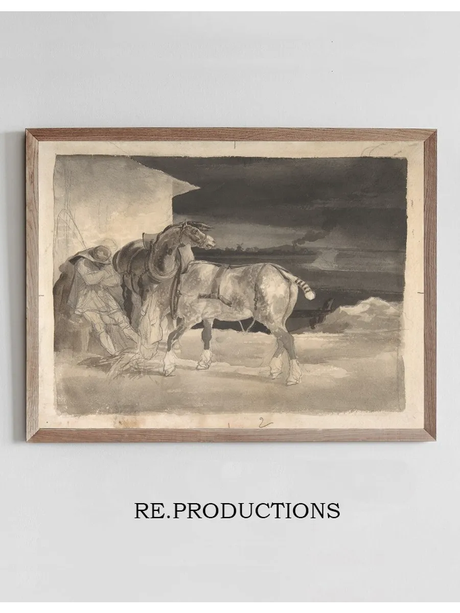 Two Draft Horses with a Sleeping Driver